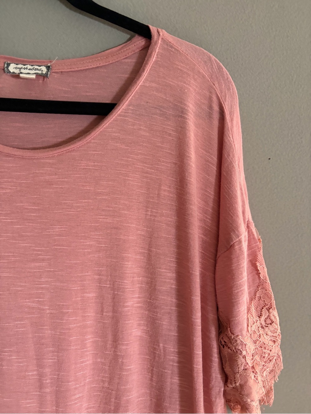 Eyeshadow Top Blush Pink Lace Trim XL Linen Blend Blouse Romantic Boho Coquette - Picture 4 of 13